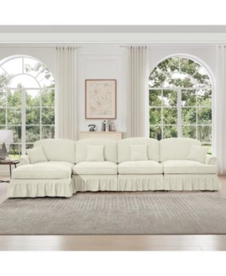 Chenille Sectional Sofa with Ottoman & Ruffles