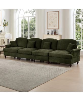 Mid Century Green Chenille 4-Seater Sofa