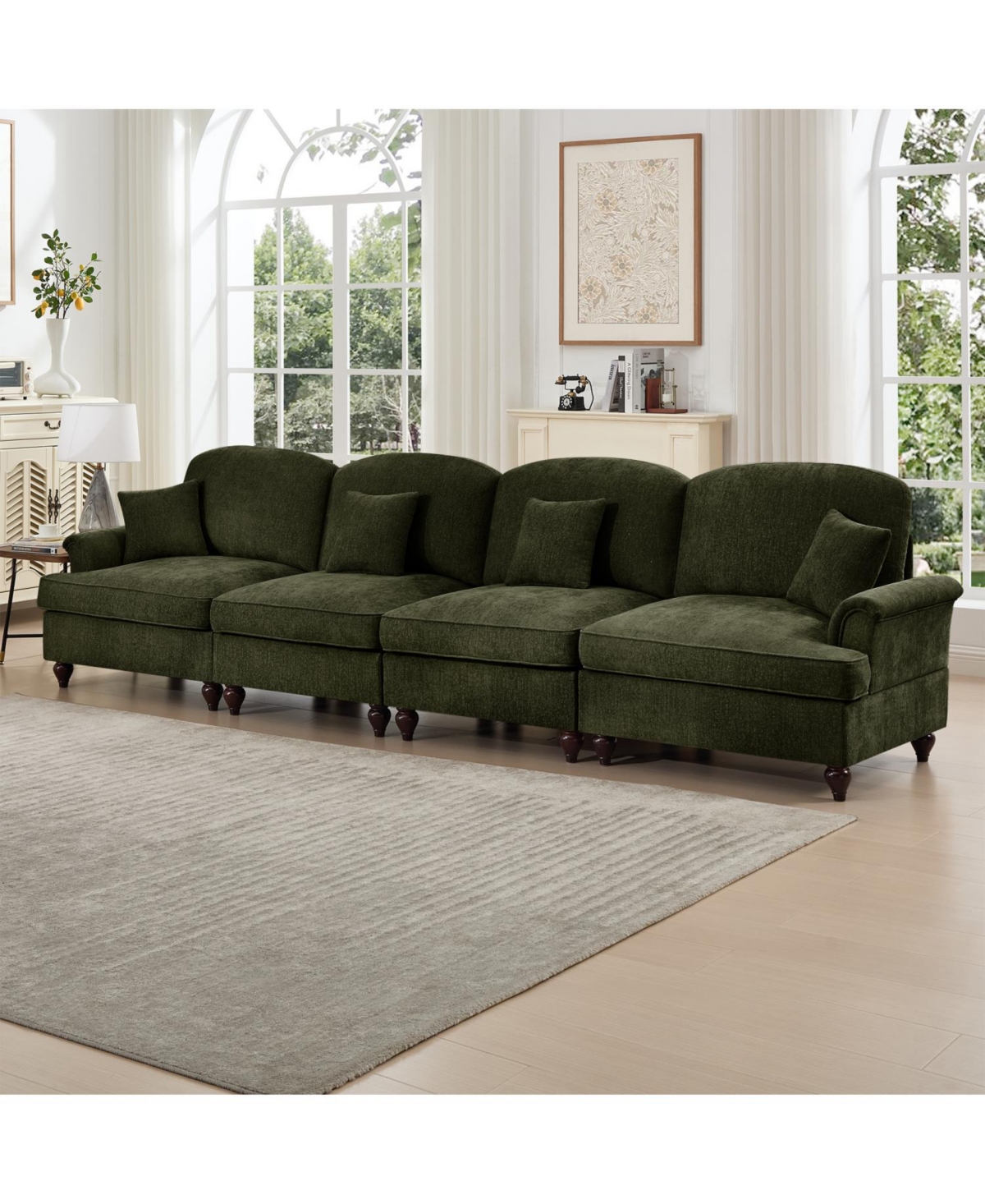 Streamdale Furniture Mid Century Green Chenille 4-Seater Sofa