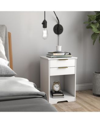 White Nightstand with 2 Drawers & Golden Handle