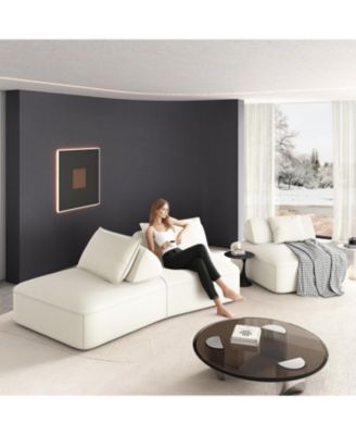 139" Modern Chenille Sectional Sofa with Pillows & Removable Backrests.