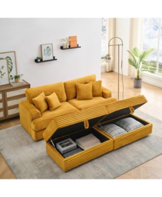  Orange Corduroy Sofa w/ Storage Legs & 4 Pillows