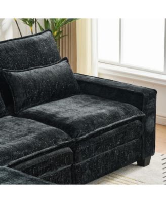  99" Cloud Sectional Sofa, Chenille L-Shape Couch with Ottoman, Black
