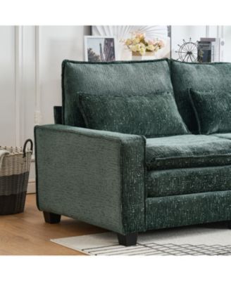 99" Cloud Sectional Sofa, Chenille L-Shape Couch with Ottoman, Green