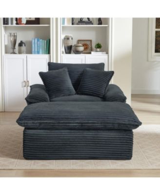 Modern Cushioned Sofa with Footrest - Dark Gray