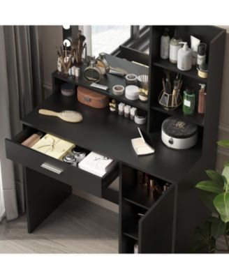 Vanity Desk with Lighted Mirror, Drawer & 3-Tier Storage, Adjustable Brightness