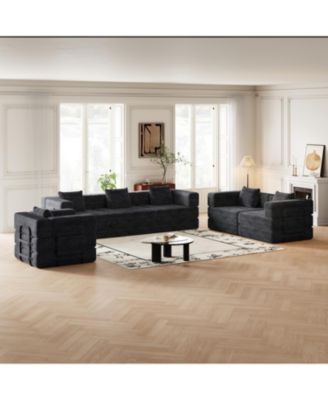 Corduroy Folding Sofa Bed with Storage & Cushions