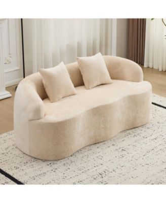 Curved Loveseat Sofa, Small Space Couch with 2 Pillows