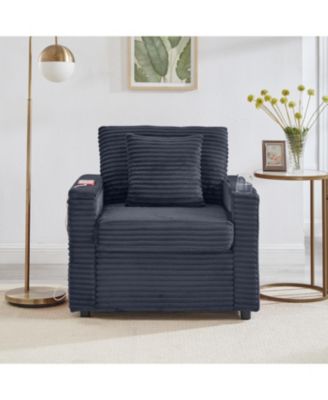 Fluffy Corduroy Lazy Sofa w/ Ottoman, Table & Storage