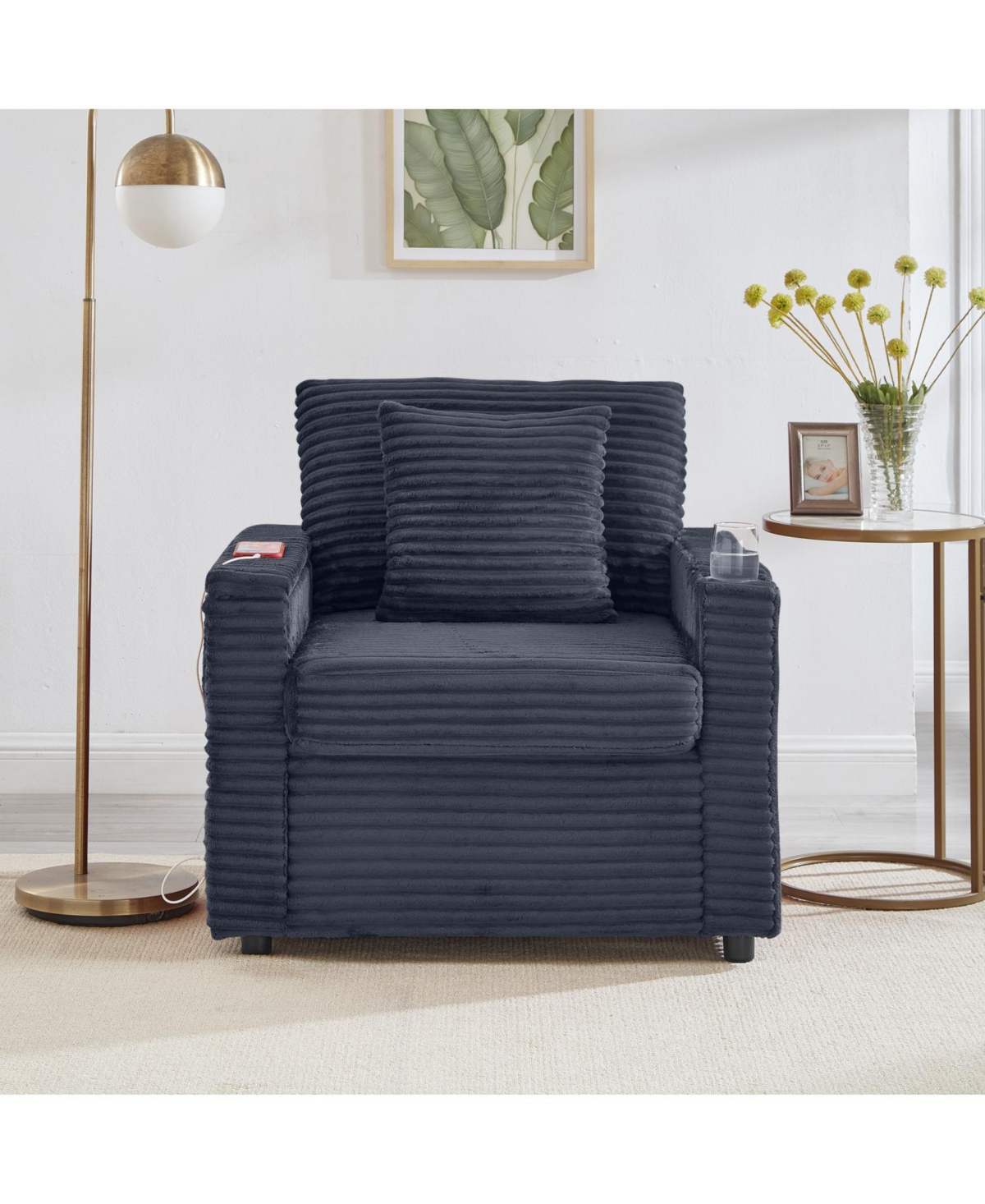 Streamdale Furniture Fluffy Corduroy Lazy Sofa w/ Ottoman