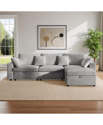 + Oversized Sectional with Ottoman + Velvet + Removable Pillows + Sofa