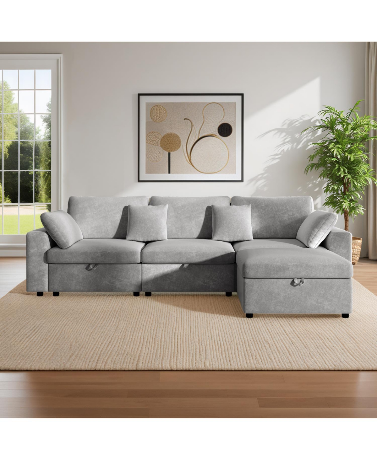 Streamdale Furniture + Oversized Sectional with Ottoman + Velvet + Removable Pillows + Sofa