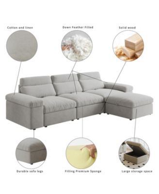 Modular Down & Linen Sofa with Adjustable Back & Storage