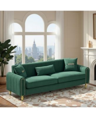 Modern Plush 3-Seater Sofa with Pillows & Metal Legs