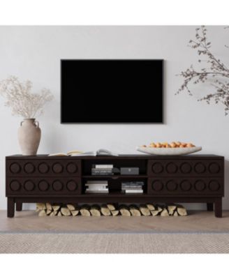 Mid-Century Media Console - 75" TV Stand, 4 Drawers, Cable Management (Dark Brown)