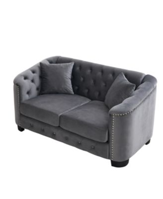 Streamdale 59" Modern Chesterfield Velvet Sofa, Tufted 2-Seater, Nailhead Arms