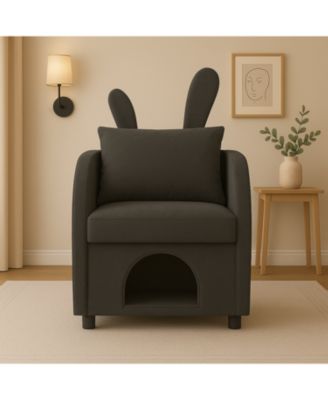 Dark Gray Bunny-Ear Pet-Friendly Armchair, Scratch-Resistant, 27.4" x 25.2" x 37.4"