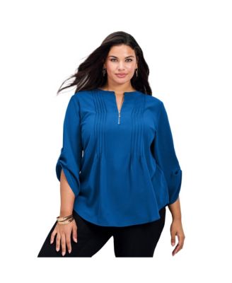 Women's Hailey Zip Front Pintuck Blouse