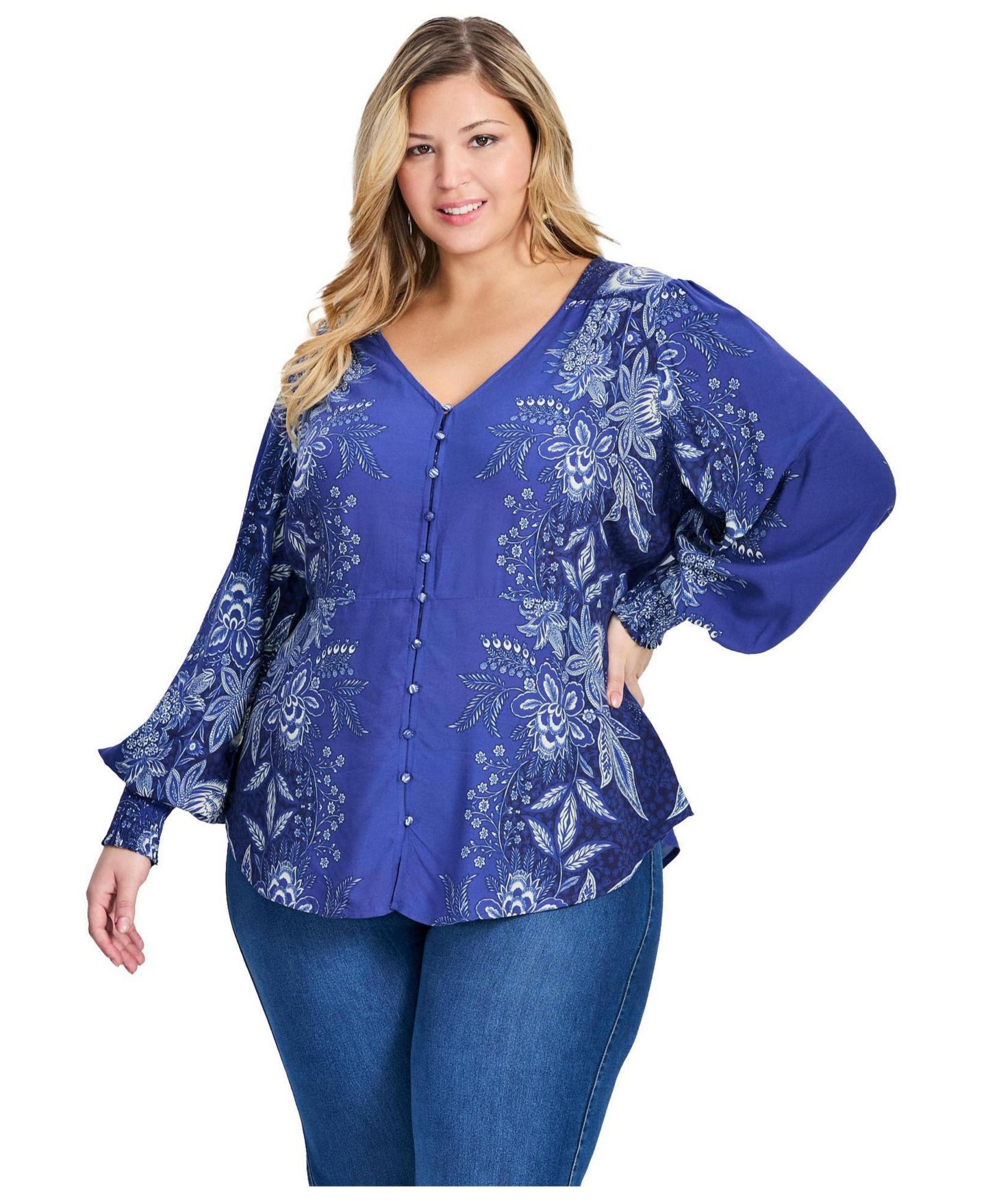 Женская блузка Avenue Plus Size Bella, цвет: Тёмно-синий — фото 1