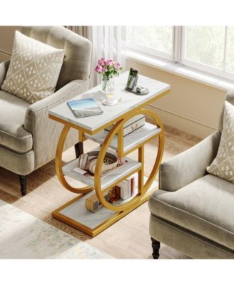 End Table Set of 2, 4-Tier Narrow Side Table, Wood Small Sofa Side Table, Industrial Bedside Table for Bedroom, Living Room