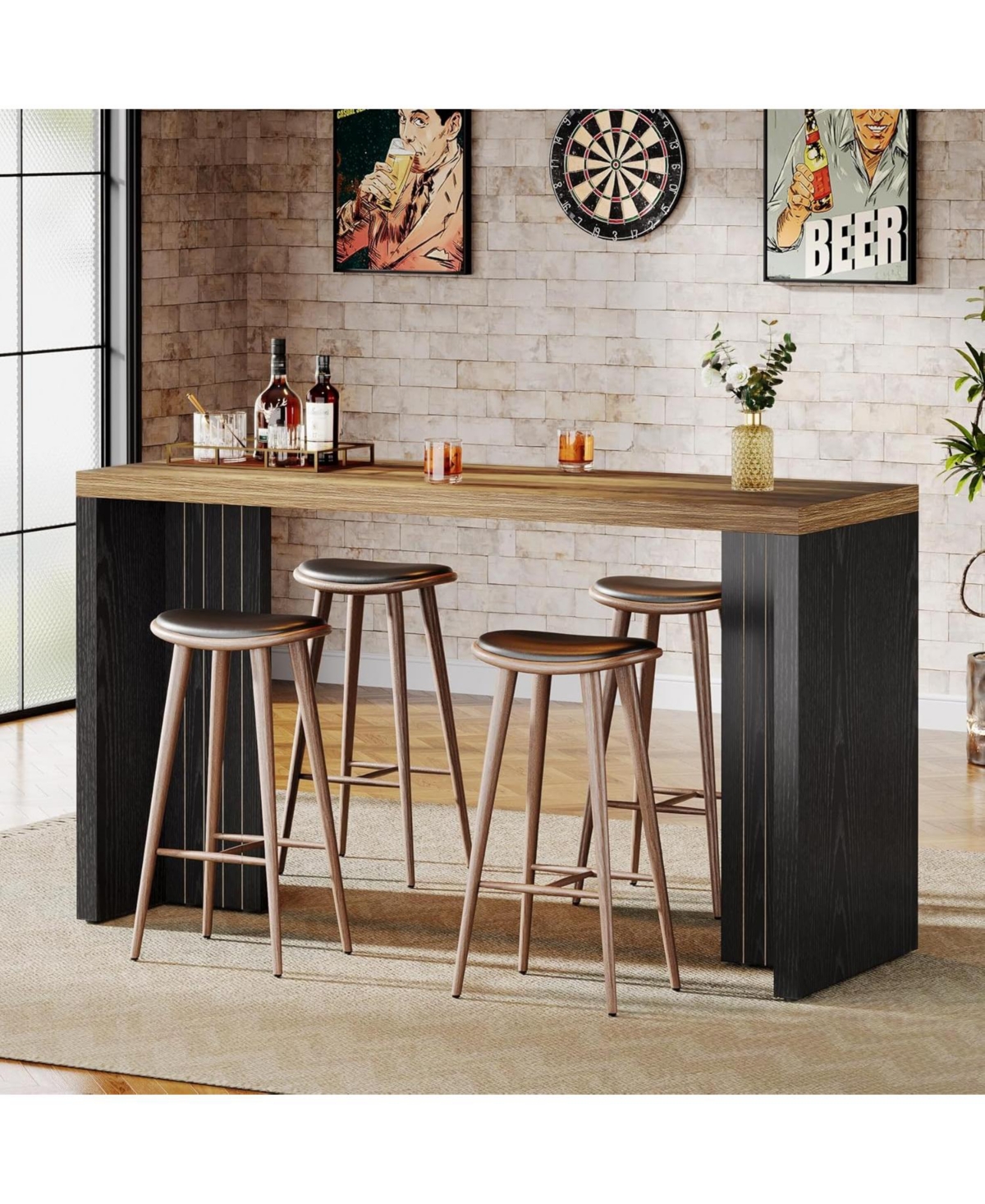 Tribesigns Home Bar Unit, 55.12-Inch Table with a Faux Marble Finished Tabletop, Modern Freestanding Mini for Kitchen, Living Room, Balco
