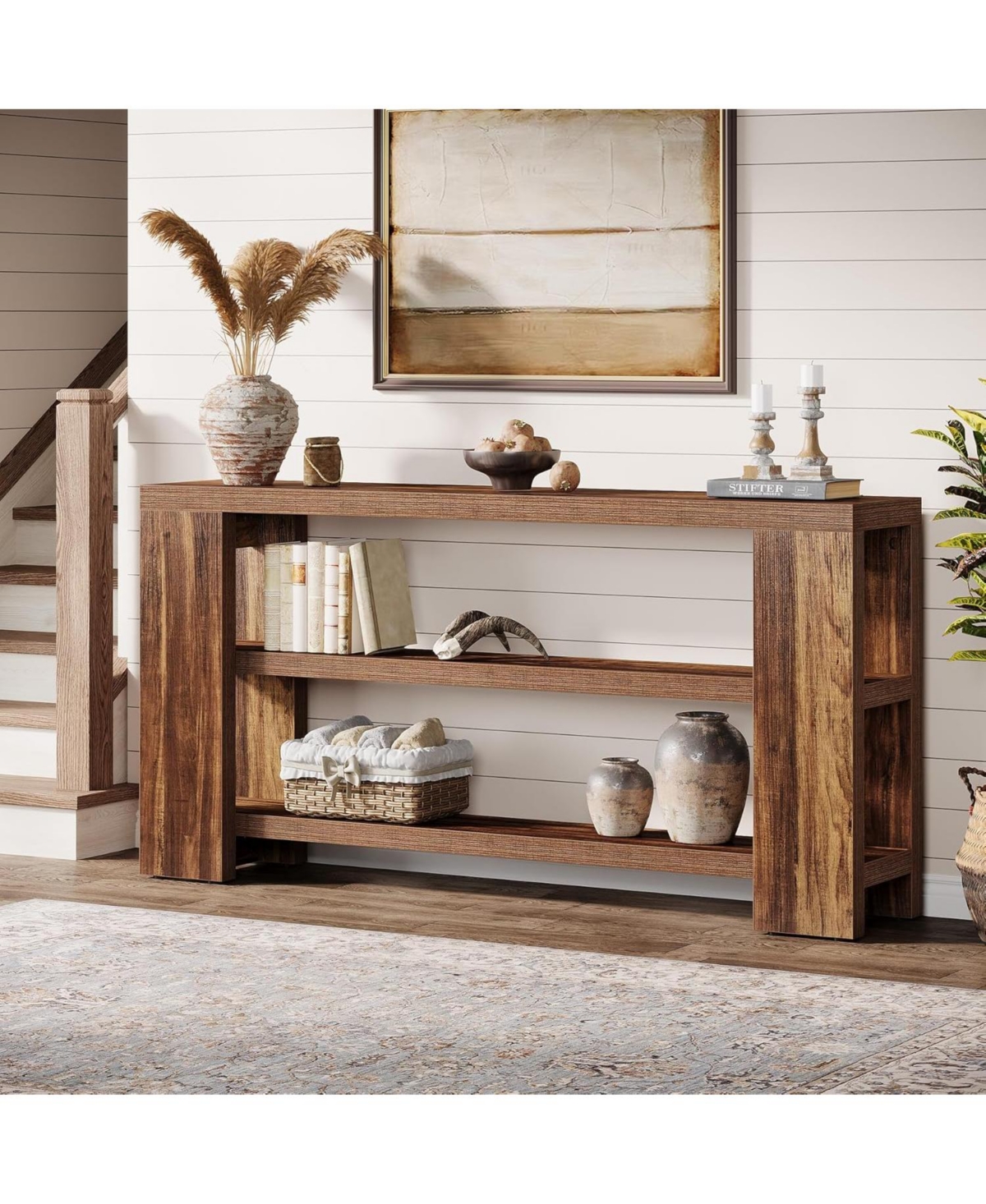 Tribesigns 70.9-Inch Extra Long Console Table with Storage, Narrow Wooden Sofa Behind The Couch, Farmhouse 3-Tier Entry Foyer