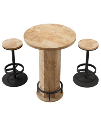 Round Bar Table with Chairs, Industrial Bistro Sets with 2 barstools, Pub Cocktail Table