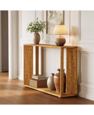 2-Tier Solid Wood Console Table for Living Room, 55" Farmhouse Entryway Table