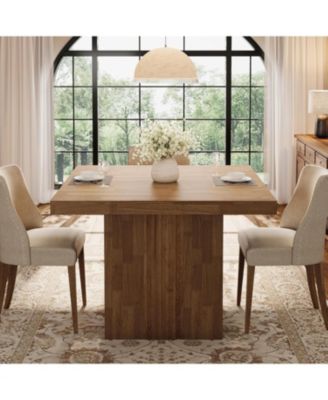 39-Inch Square Dining Table for 4, Farmhouse Kitchen Dinner Table with Fluted Pedestal Base