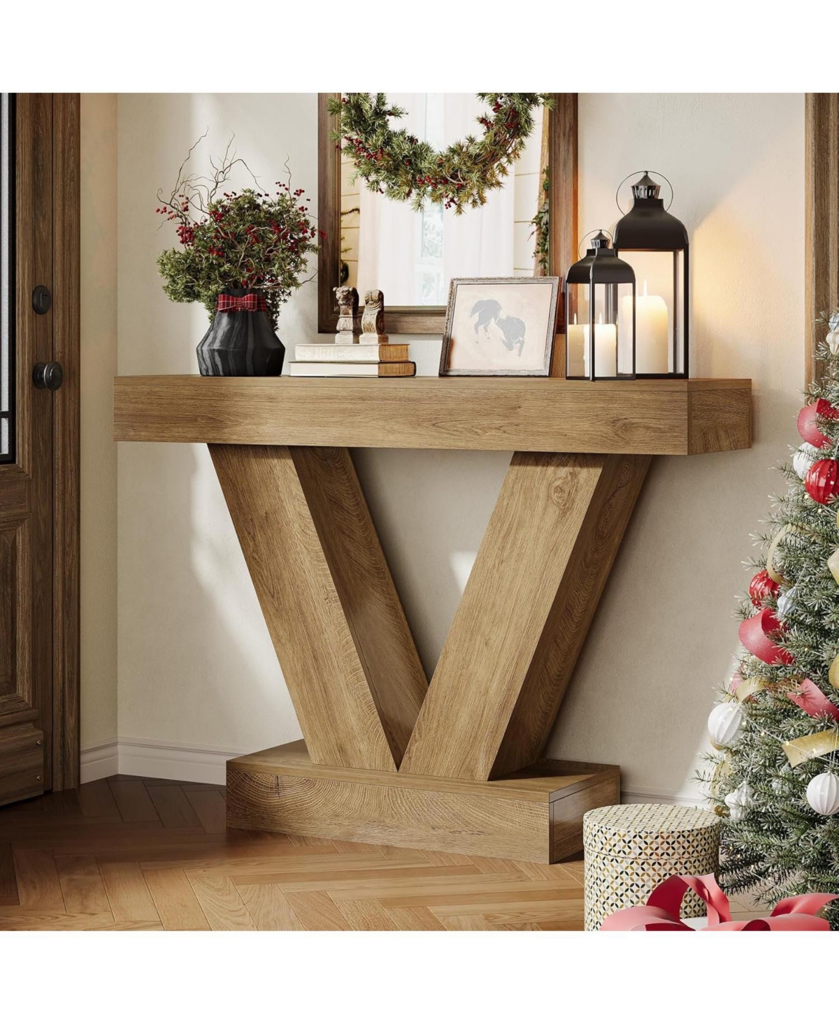 Tribesigns 41.3" Console Table, Behind Couch Sofa Entryway Table with V-Shaped Legs, Natural