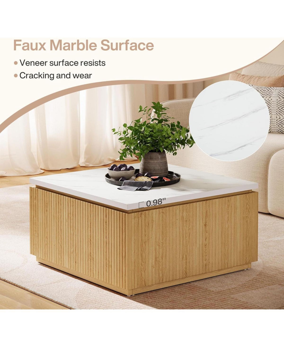 Tribesigns 31.5" Square Coffee Table, Modern Wood Center Table Cocktail Furniture, White & Brown