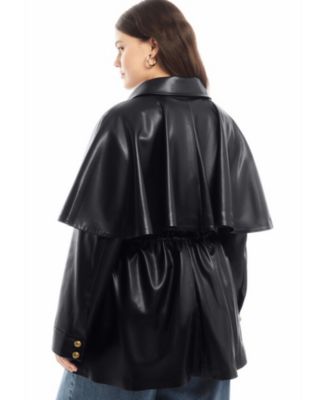 June + Vie Women's Plus Size Faux Leather Cape Jacket