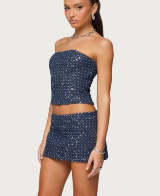 Women's Sora Sequin Distressed Denim Corset