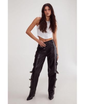 Faux Leather Buckle Detail Pants