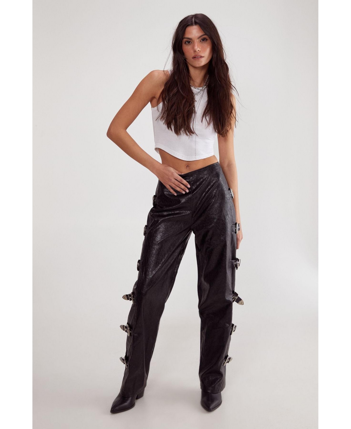Nasty Gal Women's Faux Leather Buckle Detail Pants