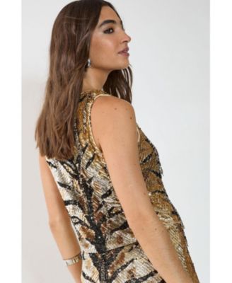 Women's Hand Embellished Tassel Sequin Waistcoat