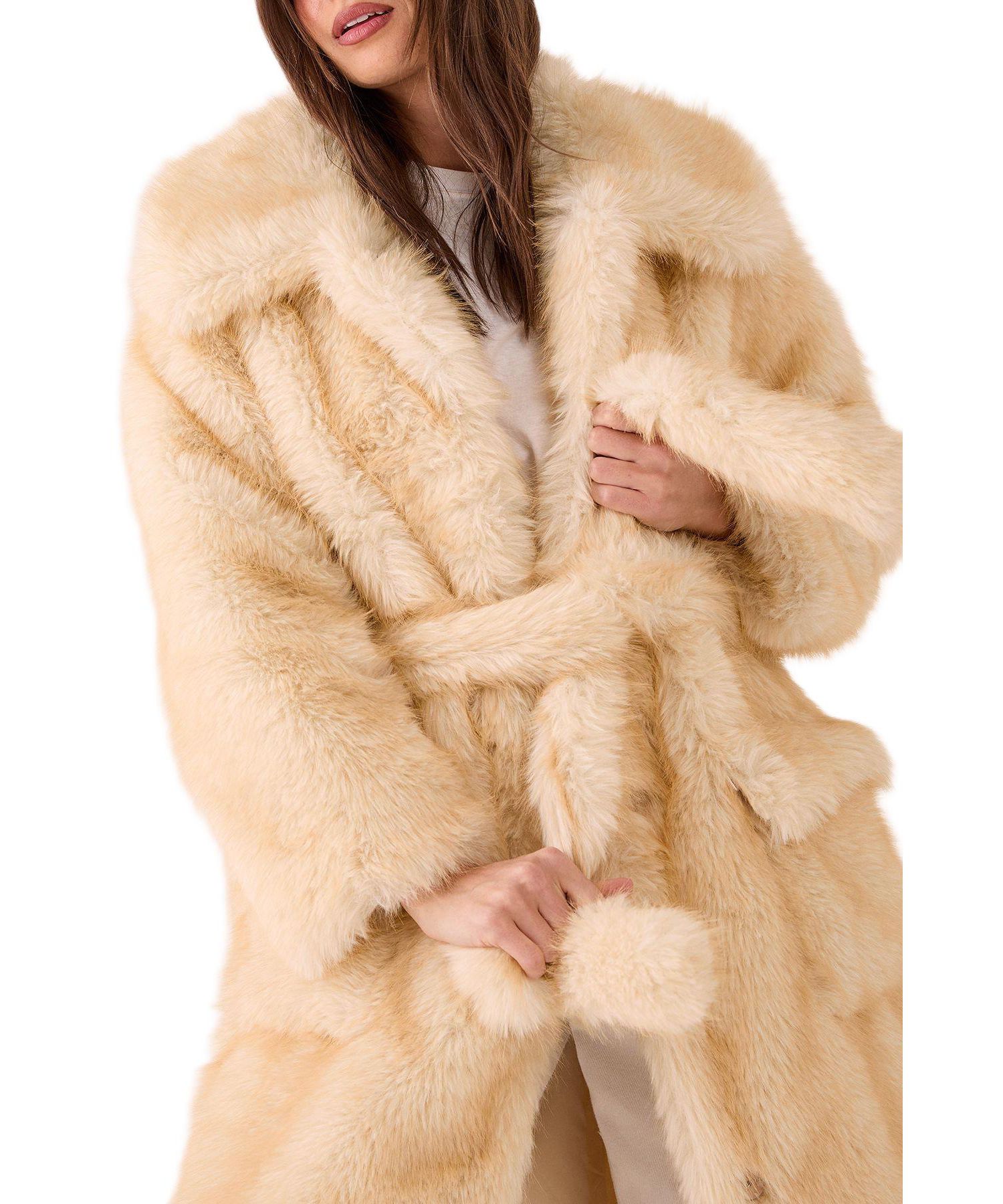 Women's Belted Tipped Faux Fur Coat