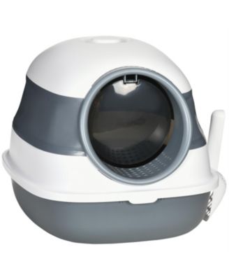 Foldable Cat Litter Box with Lid & High Sides – Large Two-Way Entry, Easy Clean, White & Gray