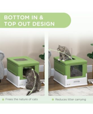 Smell-Proof Fully Enclosed Cat Litter Box with Scoop & Drawer Tray – Foldable Hooded Design,Yellowish Green