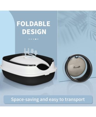 Foldable Cat Litter Box with Lid & High Sides - Dual Entry,Easy Clean, Includes Air Freshener,White & Black