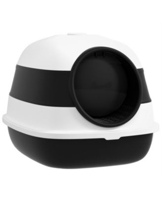 Foldable Cat Litter Box with Lid & High Sides - Dual Entry,Easy Clean, Includes Air Freshener,White & Black