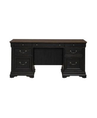Credenza Desk for Home Office - Aged Charcoal, Rub Thru & Caramel