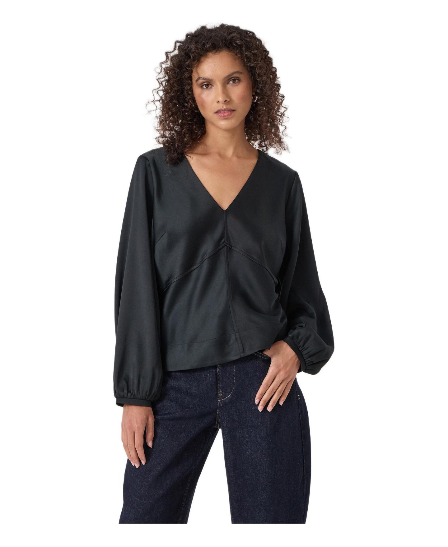 Женский топ Hush Grace Satin Long Sleeve, цвет: Чёрный — фото 1