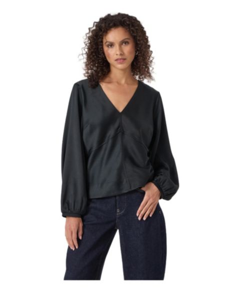 Женский топ Hush Grace Satin Long Sleeve, цвет: Чёрный