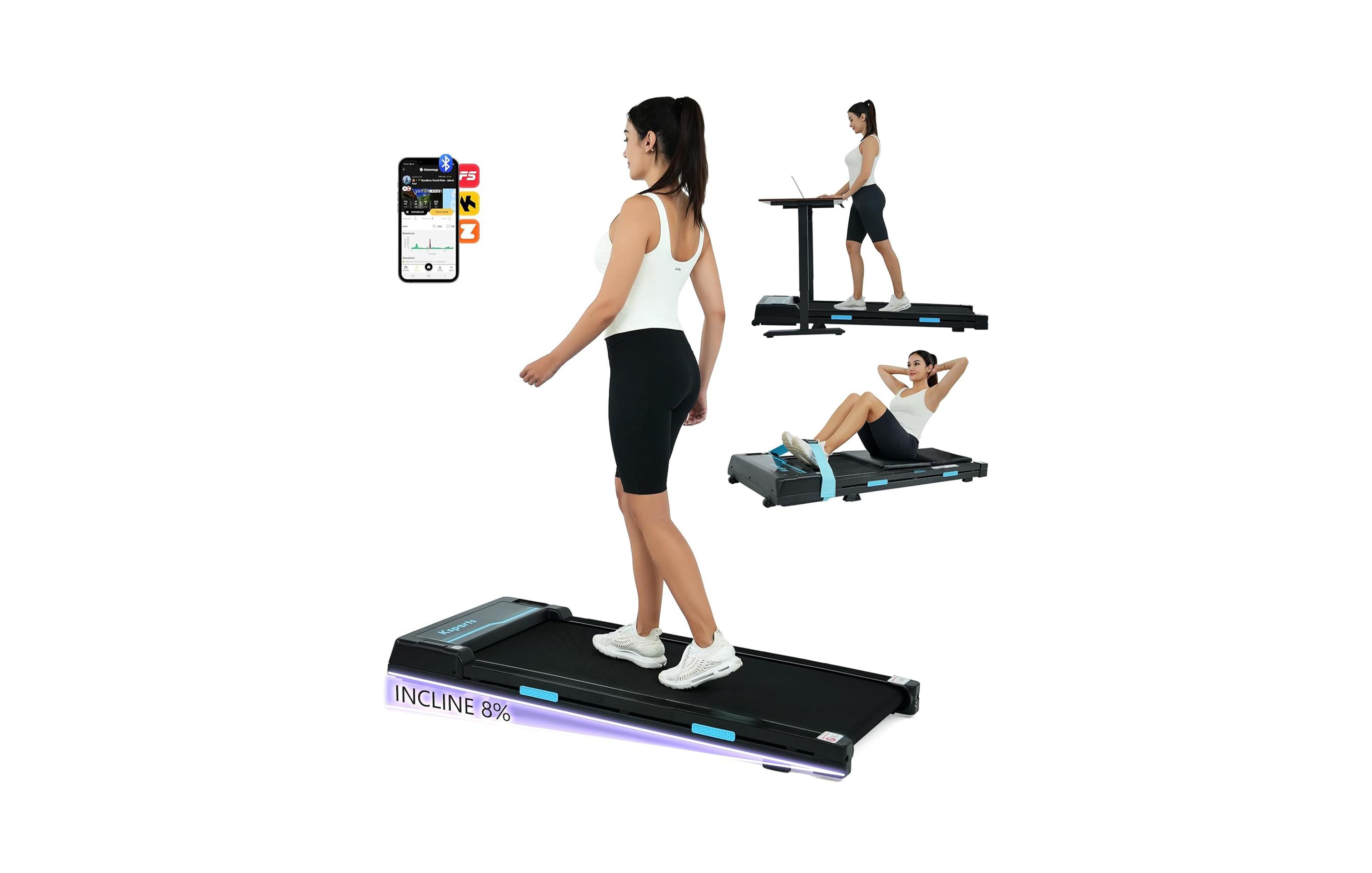 Ksports Under Desk Walking Pad Treadmill with Manual Incline and Wheels, 2.5 Hp