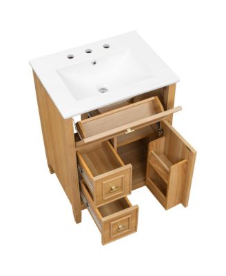 24" Bathroom Vanity with Sink, Bathroom Vanity Cabinet with One Flip Drawer and Two Drawers, Adjustable Shelf, Solid Wood and MDF