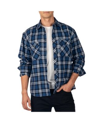 Men's Men Plaid Flannel Shirt Jacket Button Down Long Sleeve Cotton Blend Shirts