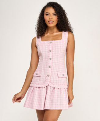 Juniors' Square Neck Button-Up Details Short Dress