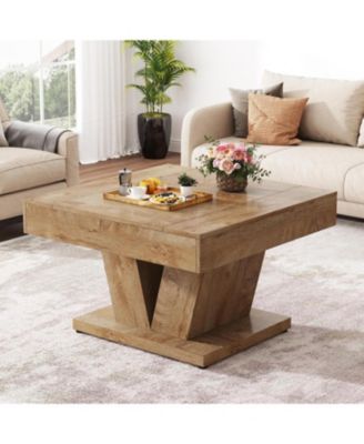 Square Coffee Table, Wood Center Table for Living Room, 31.5" Modern Cocktail Tea Accent Table, Natural