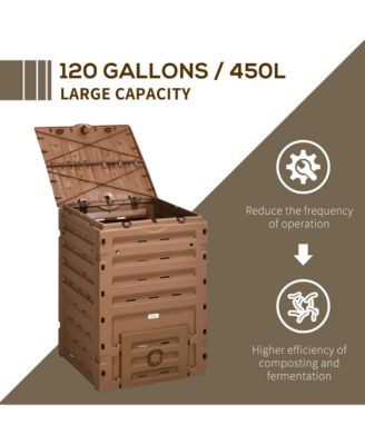 Garden Compost Bin, 120 Gallon (450L) Garden Composter with 80 Vents and 2 Sliding Doors, Lightweight & Sturdy, Fast Creation of Fertile Soil, Brown